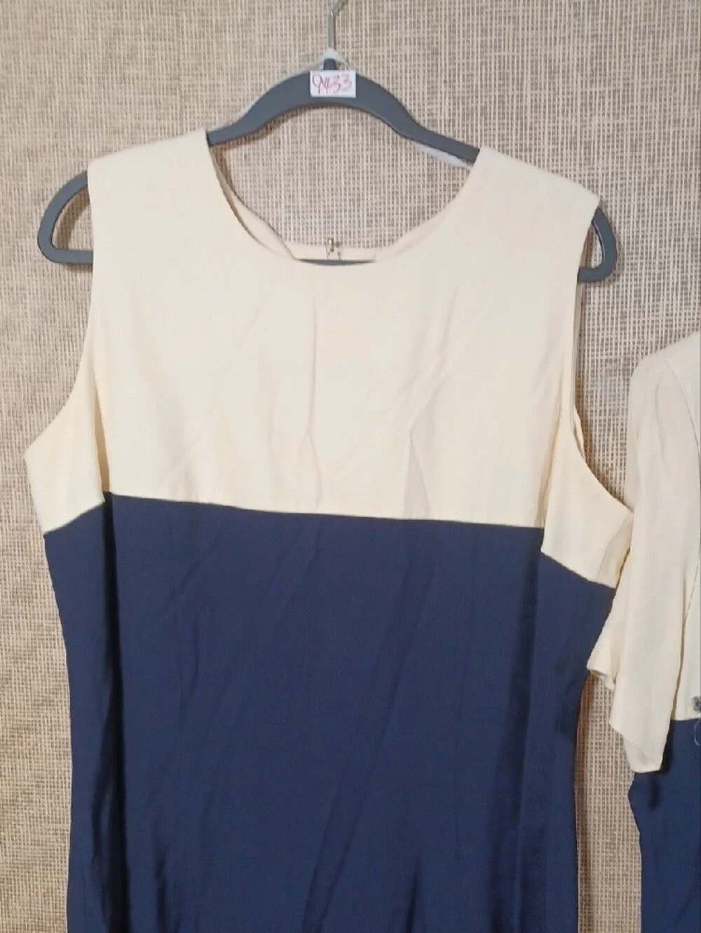 S.L. Fashions Navy and Cream Two-Piece Midi Dress Set